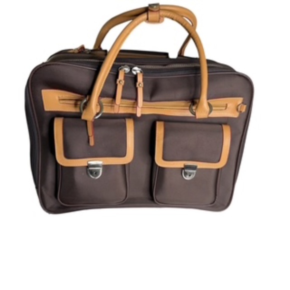 NWT Franklin Covey Morgan Triple Gusset Wheeled Canvas Case Brown/Tan - Picture 1 of 13